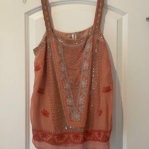 Anthropologie embroidered and bead detail tank